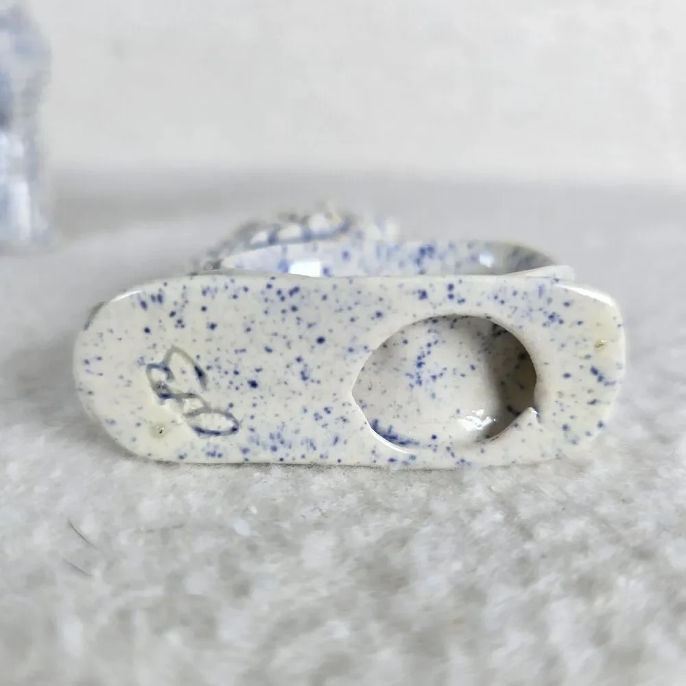 Vintage Chinoiserie Blue and White Bird Ceramic Napkin Holders Set of 5